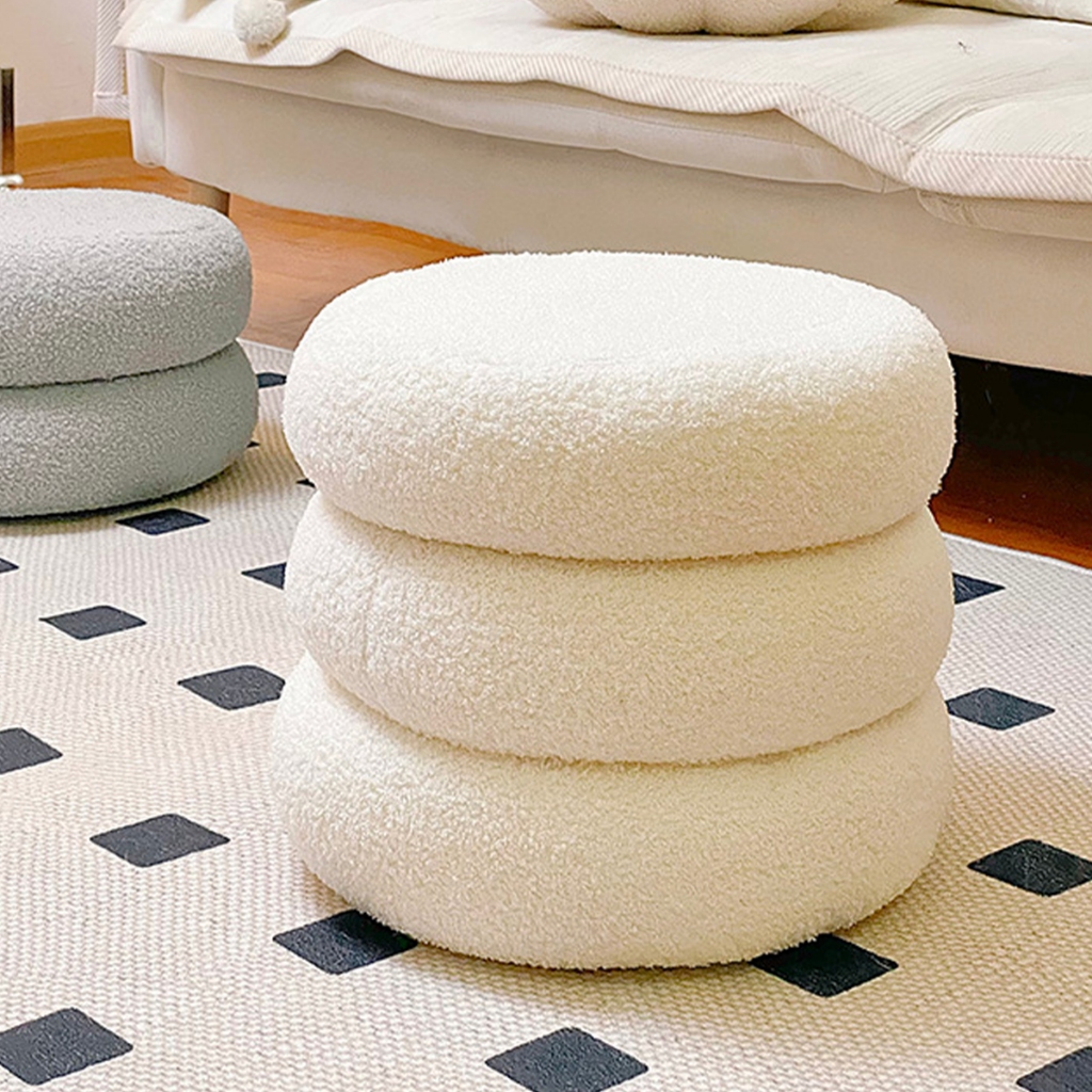 Ghế đôn tròn 3 tầng chất lông cừu Nhu Y Decor  ghế ngồi đa năng êm ái trang trí phòng khách, ghế bàn trang điểm