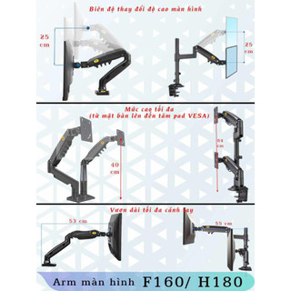 Arm Treo 2 Màn Hình Máy Tính NB H180 17''-27''inch, Gía Đỡ 2 Màn Hình LCD Nhập Khẩu