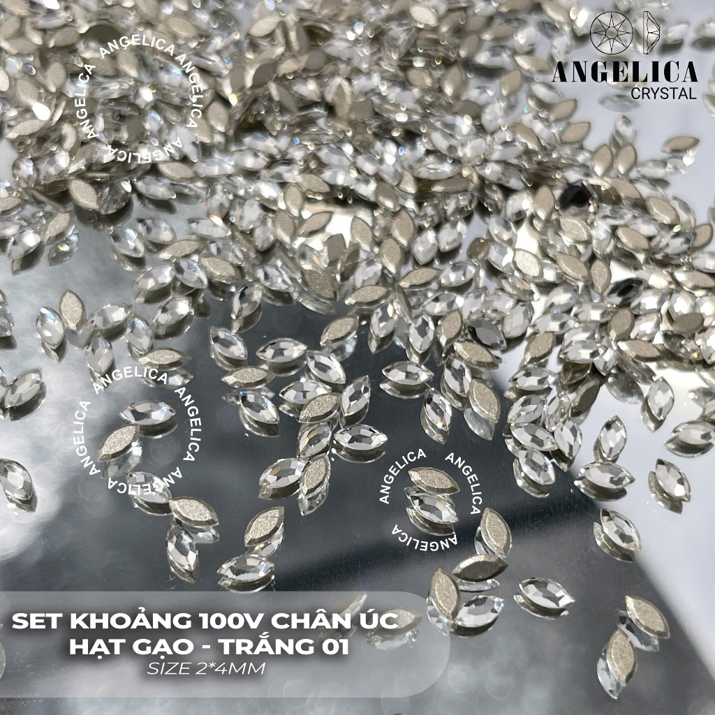 Set 100 Viên Chân Úc Trái Tim , Hạt Gạo , Hình Thoi Siêu Sáng - Trang Trí Nail ANGELICA