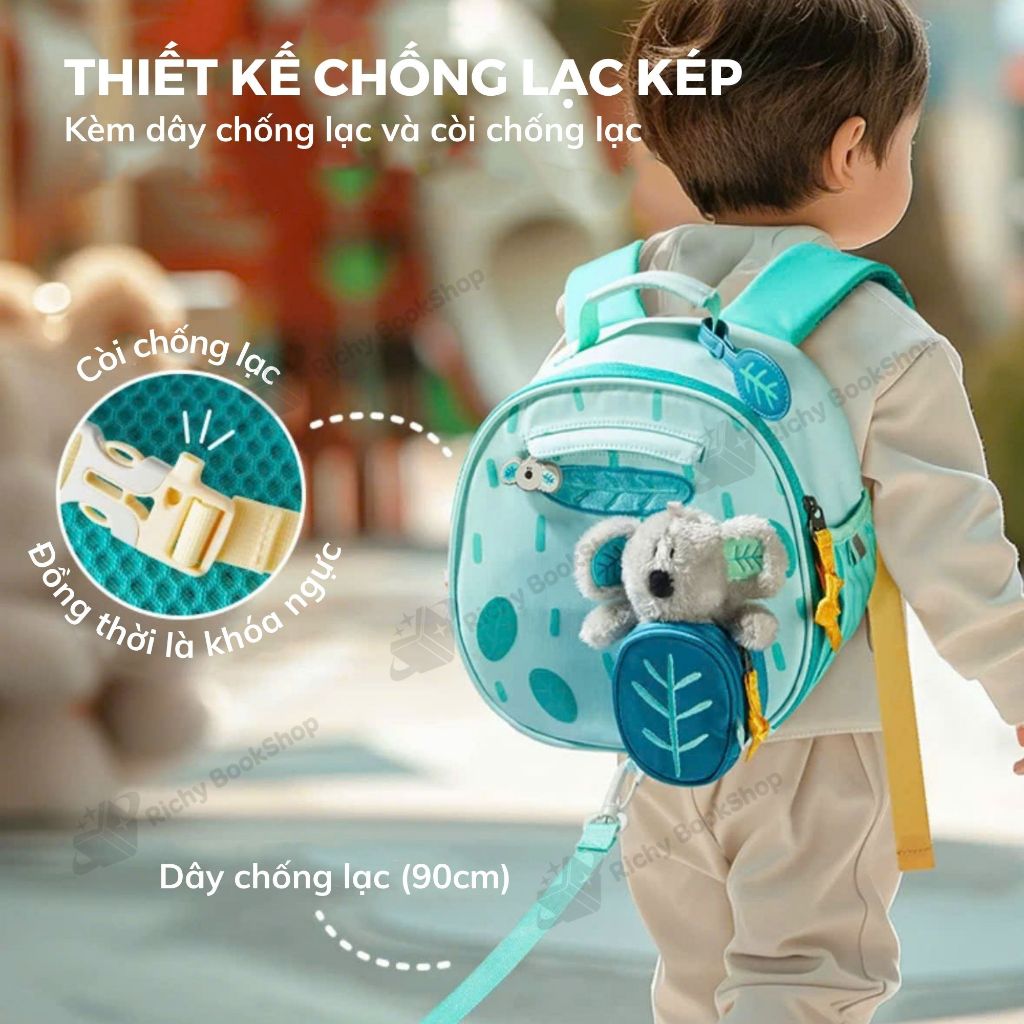 Balo đi học cho bé mầm non chống nước 4 trong 1 Mideer Snuggle Square Backpack