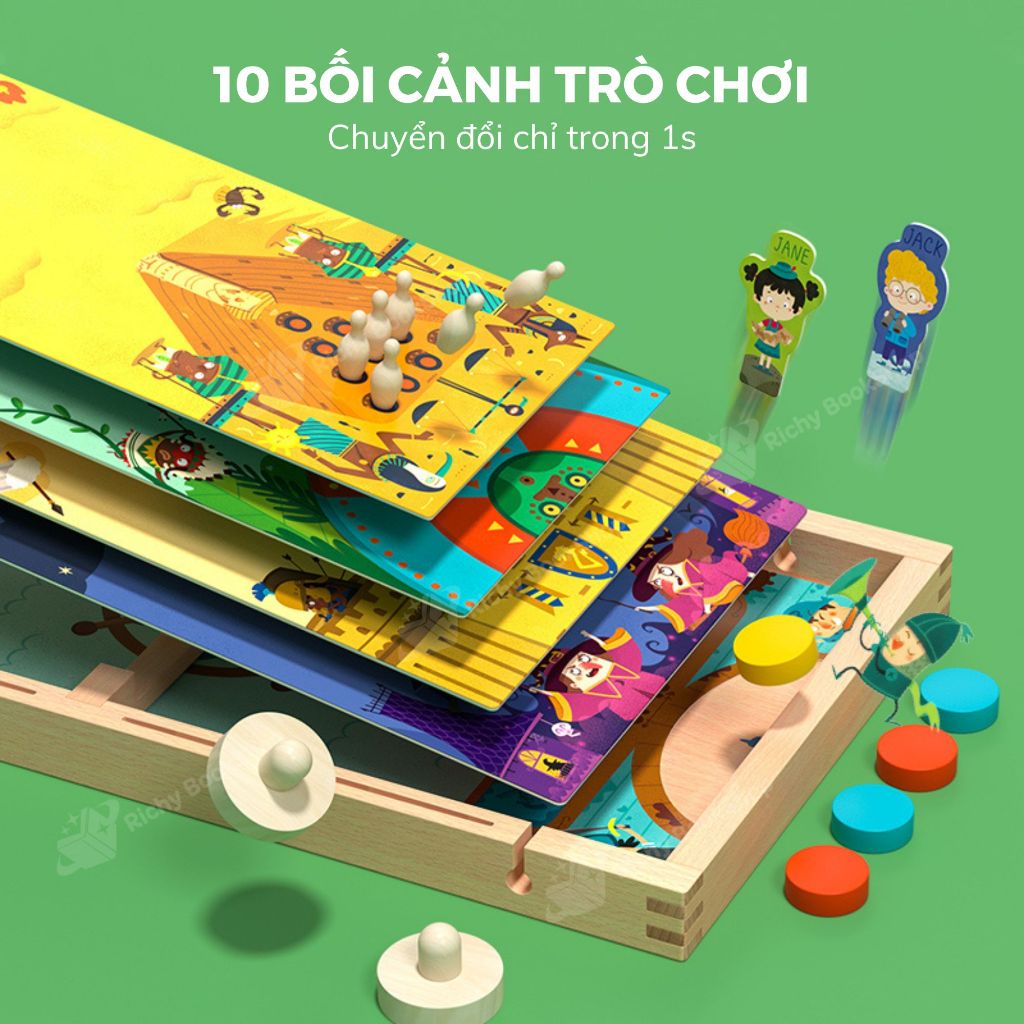 Cờ búng xuyên lỗ đối kháng bằng gỗ cao cấp Mideer 10 in 1 Carrom Board Game
