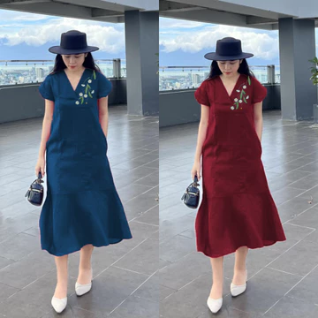Đầm trung niên cho mẹ, váy xuông, đầm suông trung niên tặng mẹ thêu hoa dáng váy đuôi cá quà tặng mẹ, quà tặng mẹ 20/10