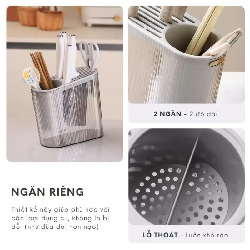Ống Hộp Đựng Đũa Muỗng Dao Kéo Nhà Bếp Có Lỗ Thoát Nước Nhưa PET Trong Suốt Sang Trọng Cao Cấp  | 192