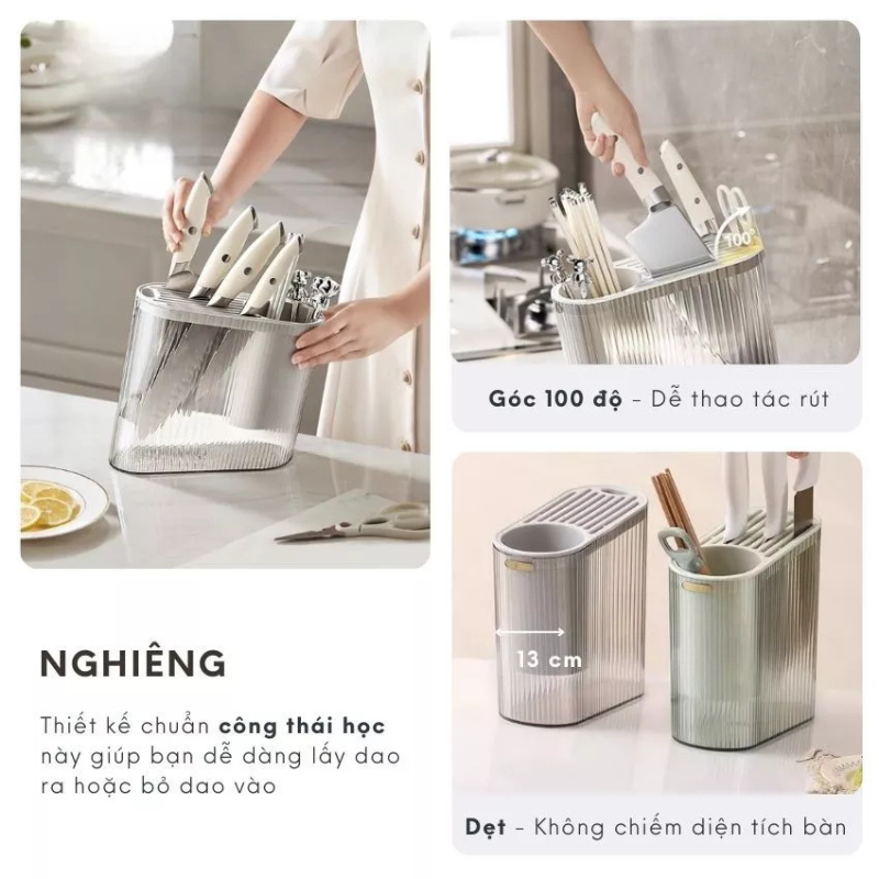 Ống Hộp Đựng Đũa Muỗng Dao Kéo Nhà Bếp Có Lỗ Thoát Nước Nhưa PET Trong Suốt Sang Trọng Cao Cấp  | 192