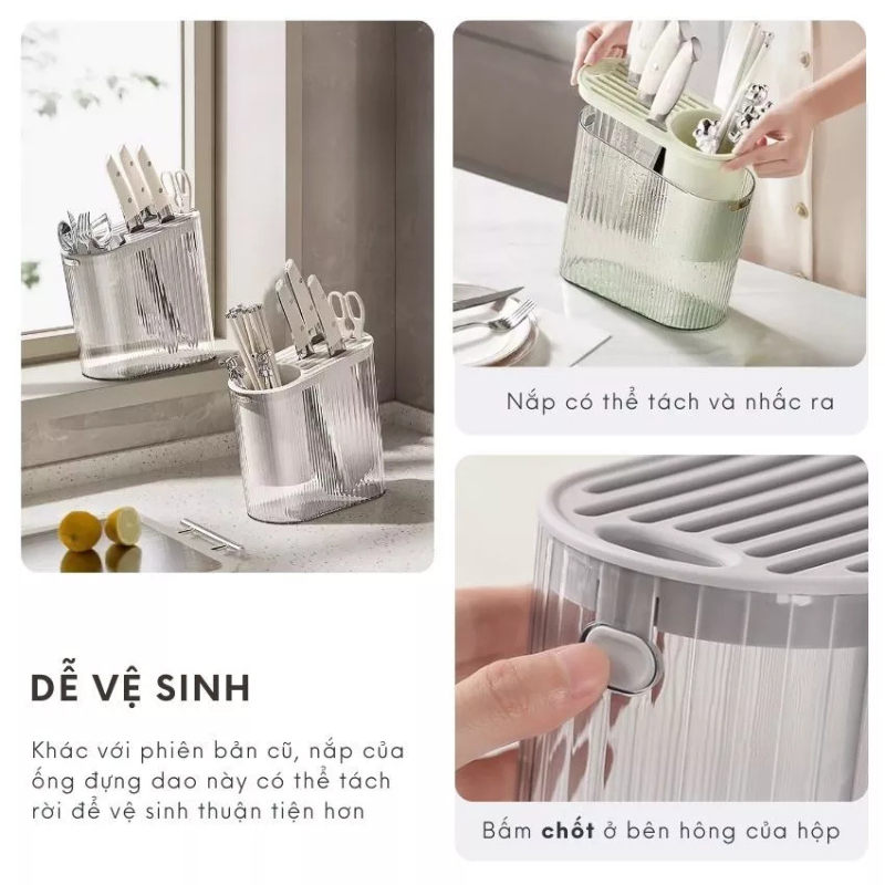 Ống Hộp Đựng Đũa Muỗng Dao Kéo Nhà Bếp Có Lỗ Thoát Nước Nhưa PET Trong Suốt Sang Trọng Cao Cấp  | 192