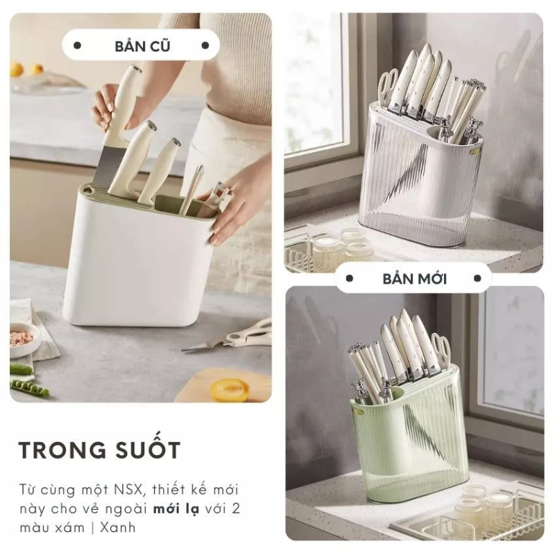 Ống Hộp Đựng Đũa Muỗng Dao Kéo Nhà Bếp Có Lỗ Thoát Nước Nhưa PET Trong Suốt Sang Trọng Cao Cấp  | 192