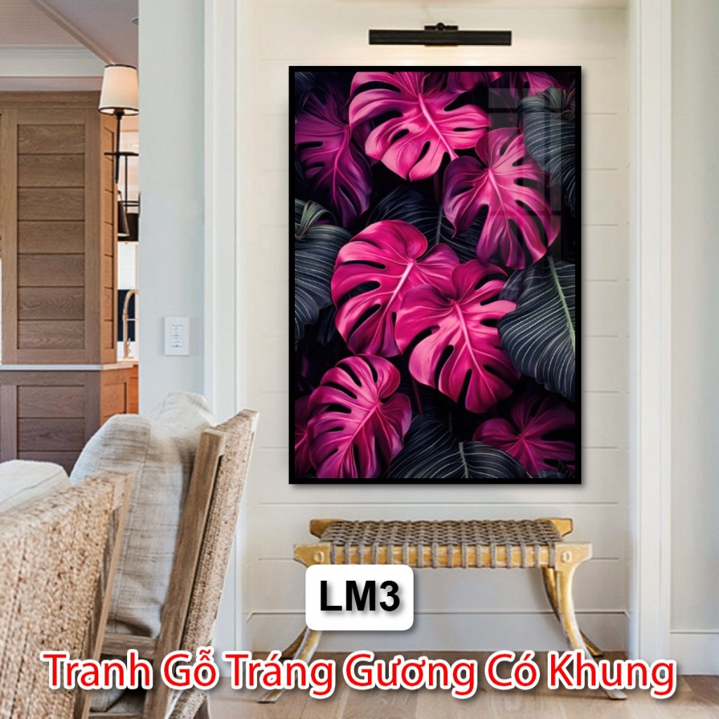 Tranh Treo Tường Cây Lá Môn Siêu Đẹp Và Nét - Tranh Gỗ Tráng Gương Có Khung - Vua Tranh