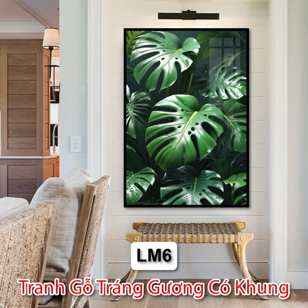Tranh Treo Tường Cây Lá Môn Siêu Đẹp Và Nét - Tranh Gỗ Tráng Gương Có Khung - Vua Tranh