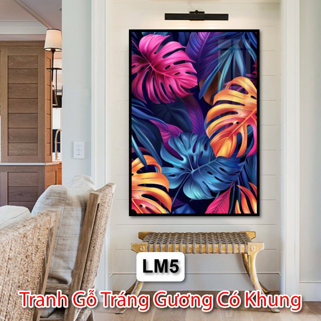 Tranh Treo Tường Cây Lá Môn Siêu Đẹp Và Nét - Tranh Gỗ Tráng Gương Có Khung - Vua Tranh