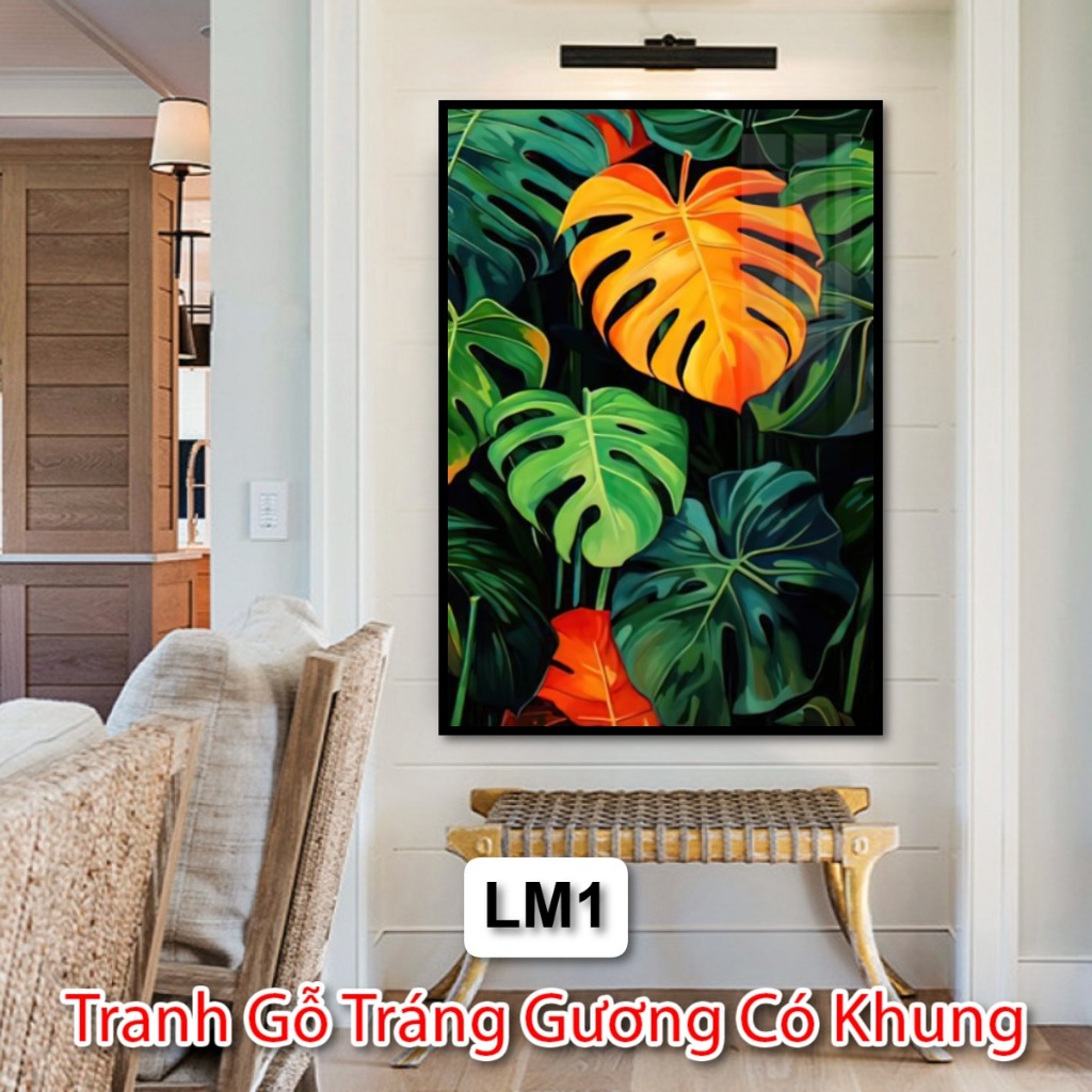 Tranh Treo Tường Cây Lá Môn Siêu Đẹp Và Nét - Tranh Gỗ Tráng Gương Có Khung - Vua Tranh