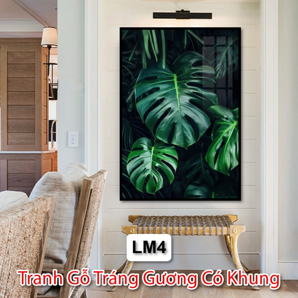 Tranh Treo Tường Cây Lá Môn Siêu Đẹp Và Nét - Tranh Gỗ Tráng Gương Có Khung - Vua Tranh