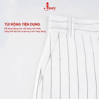 Quần âu nữ trắng kẻ sọc JASEY, quần vải ống suông thoải mái cạp khóa chuẩn size mã 3515
