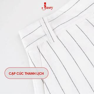 Quần âu nữ trắng kẻ sọc JASEY, quần vải ống suông thoải mái cạp khóa chuẩn size mã 3515