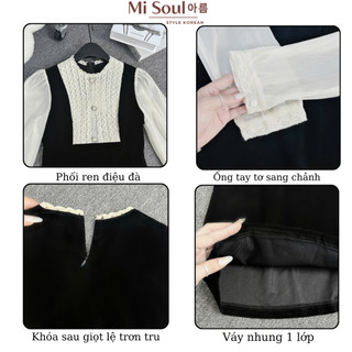 Váy Nhung Ngực Ren Tay Voan Sang Chảnh Bigsize Thiết Kế Misoul, Đầm Nhung Sang Chảnh Tiểu Thư 122