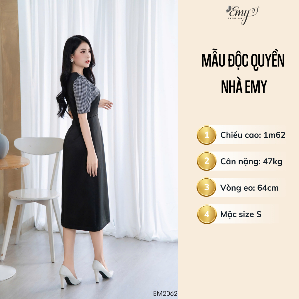 Ảnh Đầm Thiết Kế EMY Thời Trang Cao Cấp EM2062 Vải Taffta Đen Sang Chảnh Đi Tiệc 3