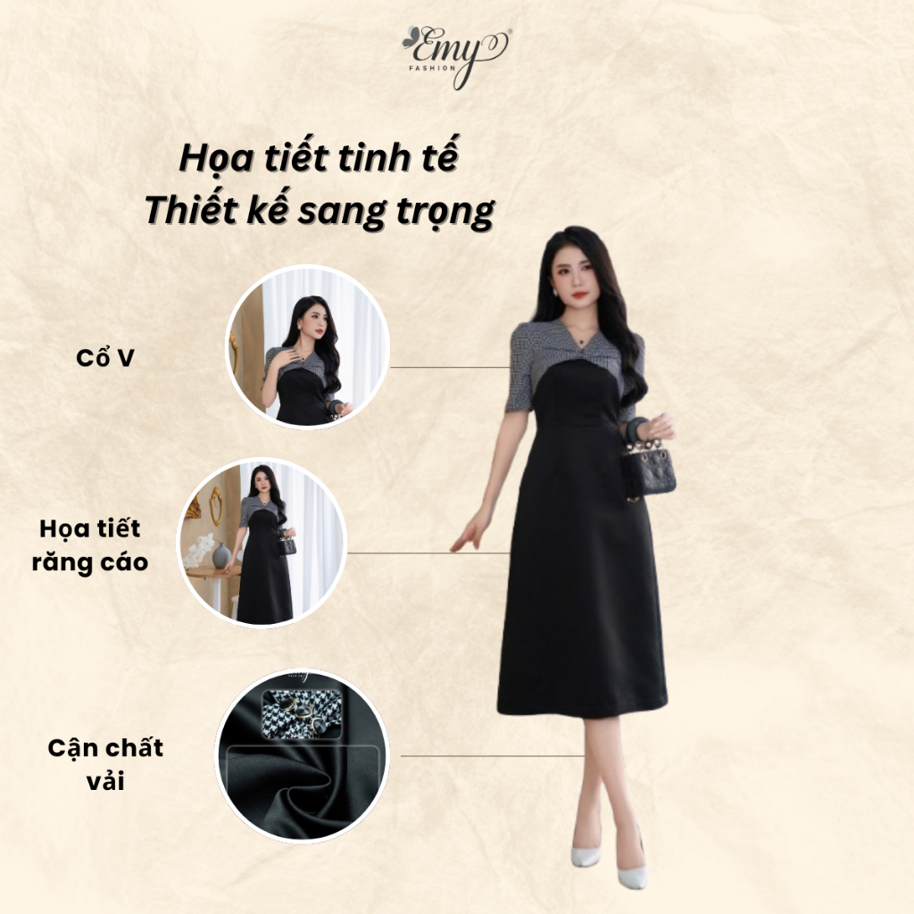 Ảnh Đầm Thiết Kế EMY Thời Trang Cao Cấp EM2062 Vải Taffta Đen Sang Chảnh Đi Tiệc 4