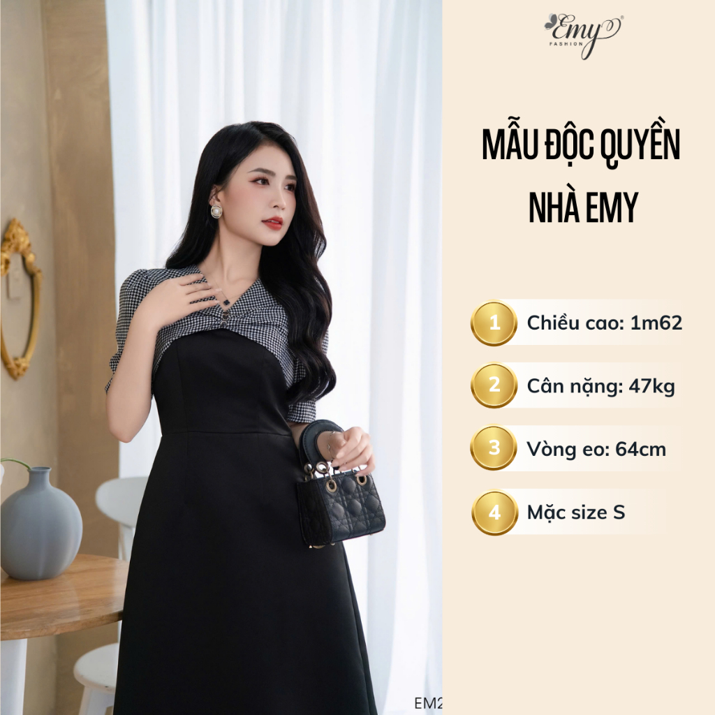 Ảnh Đầm Thiết Kế EMY Thời Trang Cao Cấp EM2062 Vải Taffta Đen Sang Chảnh Đi Tiệc 2