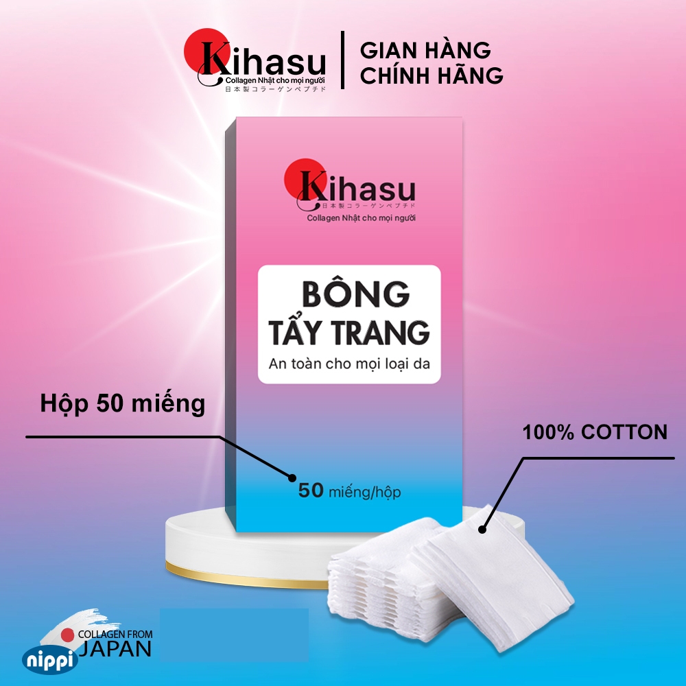 Ảnh Bông tẩy trang Kihasu 100% cotton 3 lớp mềm mại làm sạch bụi bẩn, lớp trang điểm, an toàn cho mọi loại da 1