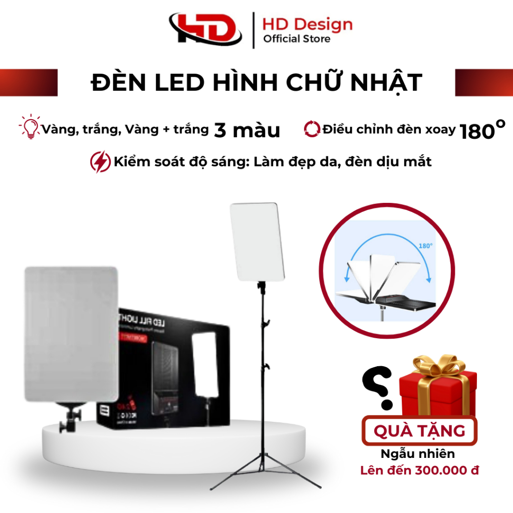 Đèn LED Chữ Nhật M777 - Chụp Ảnh Livestream  - Kích Thước 28x40cm ( 19inch ) - Chính Hãng HD Design