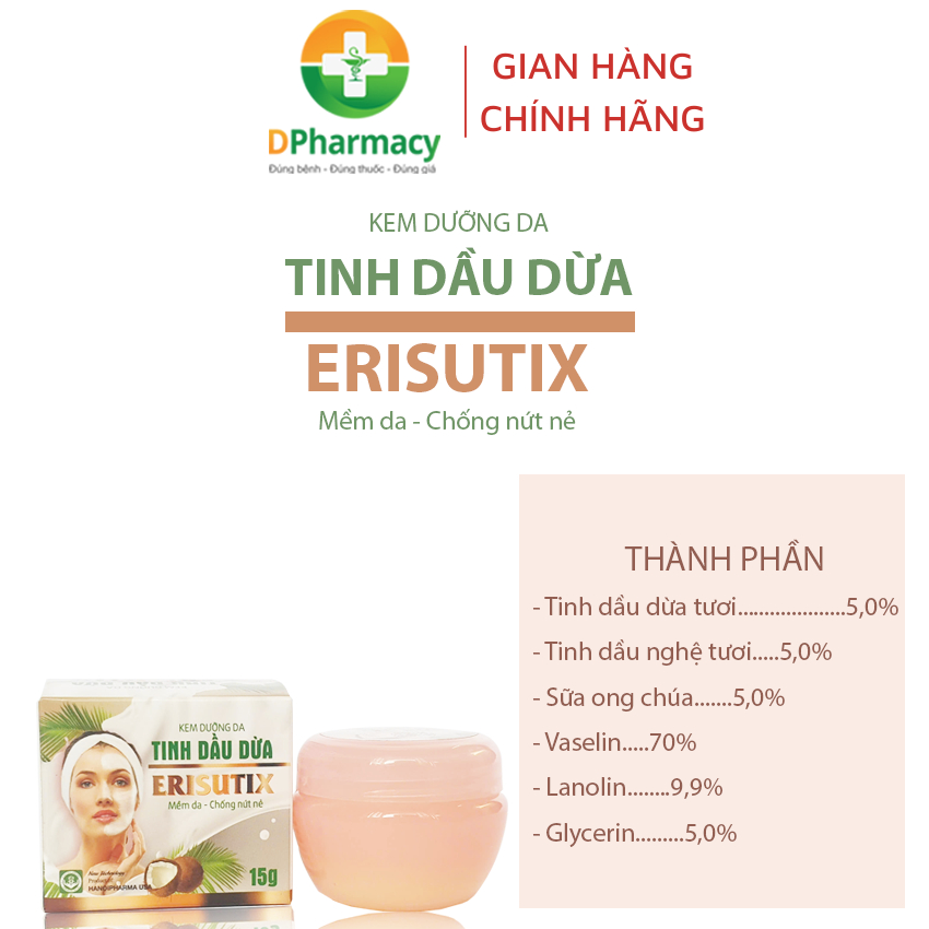 Kem Bôi Da Tinh Dầu Dừa ERISUTIX, Chống Nứt Nẻ, Dưỡng Da,  Mịn Da, Liền Sẹo, Khô Ráp Da Mặt, Da Môi