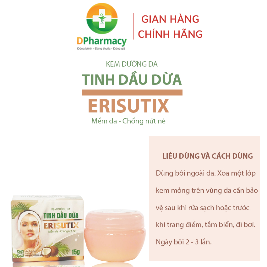 Kem Bôi Da Tinh Dầu Dừa ERISUTIX, Chống Nứt Nẻ, Dưỡng Da,  Mịn Da, Liền Sẹo, Khô Ráp Da Mặt, Da Môi