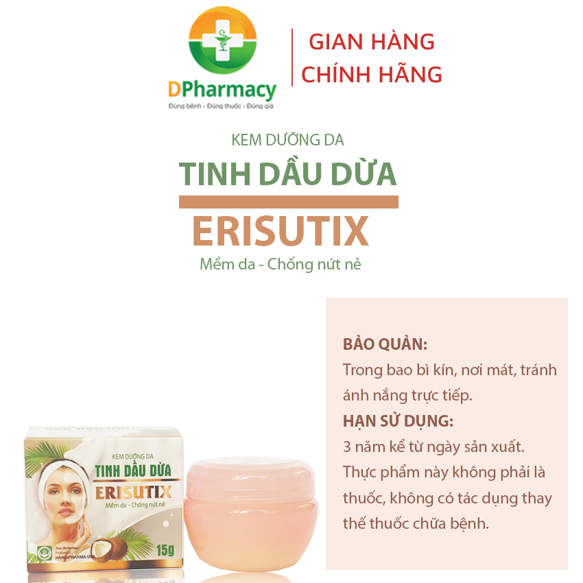 Kem Bôi Da Tinh Dầu Dừa ERISUTIX, Chống Nứt Nẻ, Dưỡng Da,  Mịn Da, Liền Sẹo, Khô Ráp Da Mặt, Da Môi