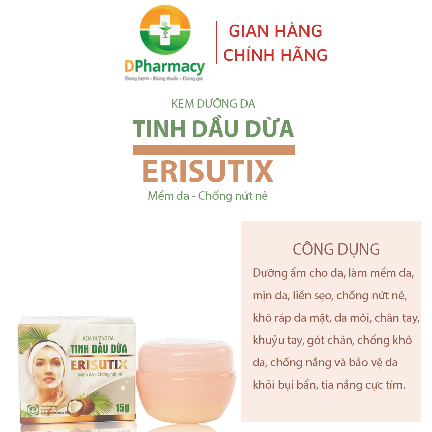 Kem Bôi Da Tinh Dầu Dừa ERISUTIX, Chống Nứt Nẻ, Dưỡng Da,  Mịn Da, Liền Sẹo, Khô Ráp Da Mặt, Da Môi
