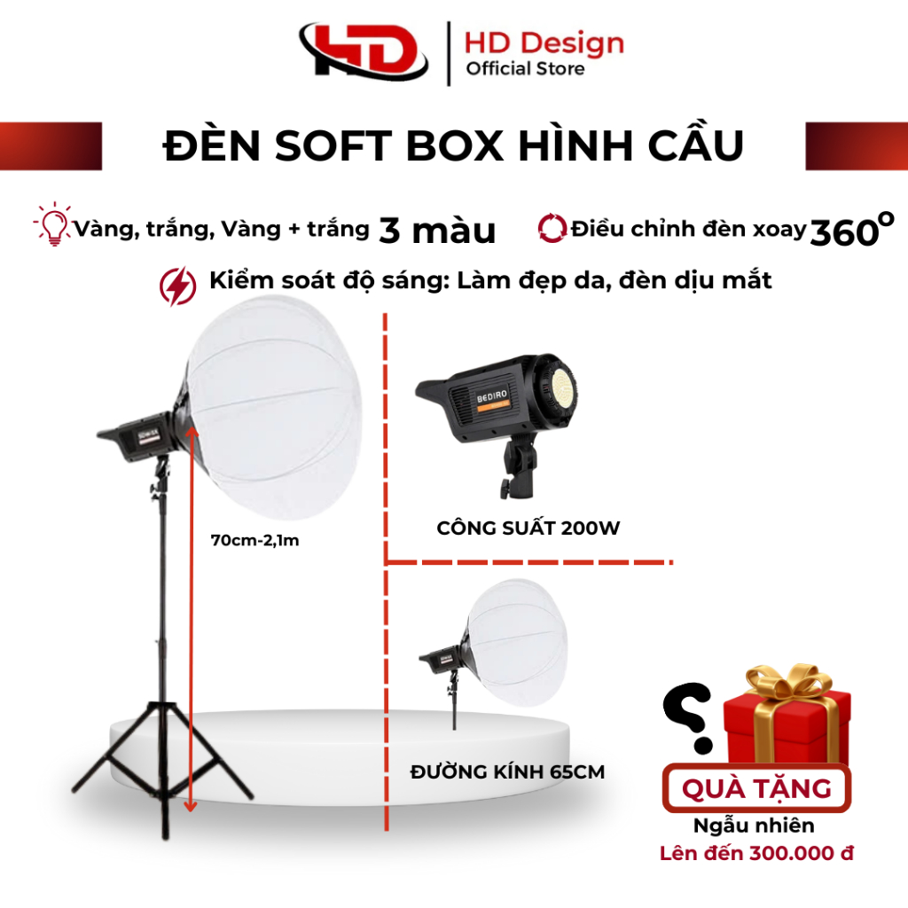 Bộ Đèn Studio Chụp Ảnh Softbox Hình Cầu - Quay Phim - Livestream chuyên nghiệp - Siêu Sáng - Chính Hãng HD Design