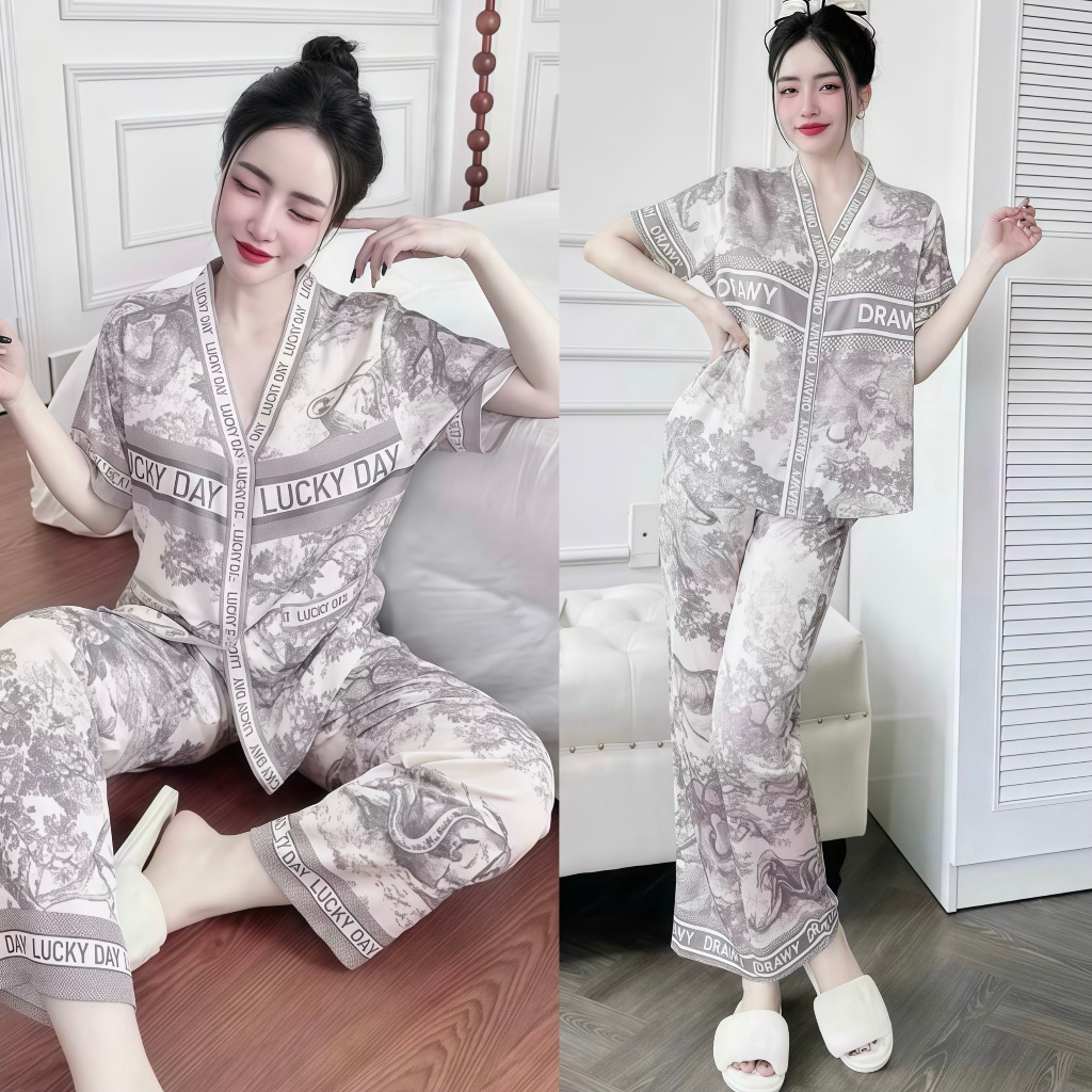 Ảnh Bộ Đồ Ngủ Pijama Hisexy Cộc Tay Quần dài Set Pijama Lụa Latin Cao Cấp mềm mịn P17 2