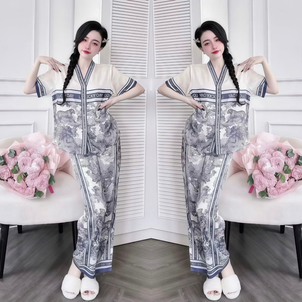 Ảnh Bộ Đồ Ngủ Pijama Hisexy Cộc Tay Quần dài Set Pijama Lụa Latin Cao Cấp mềm mịn P17 3