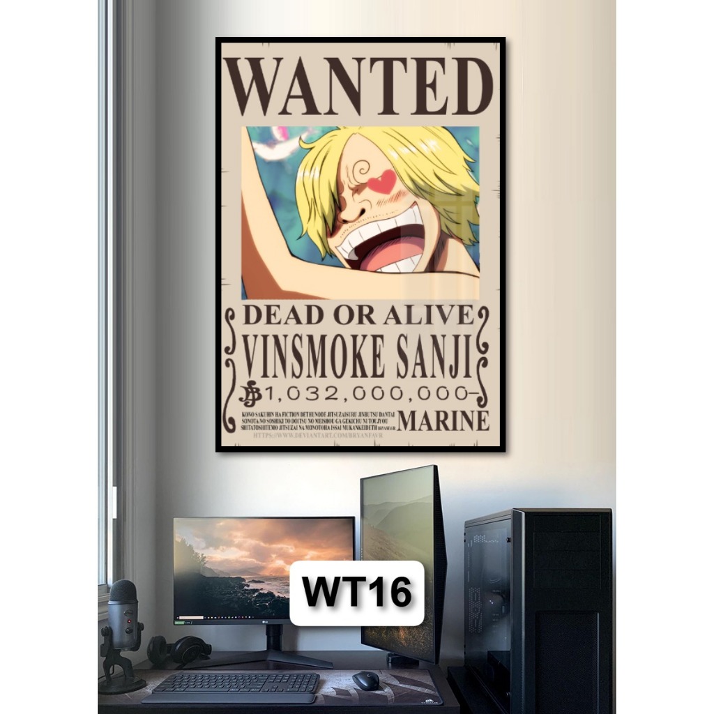 Tranh Poster Lệnh Truy Nã One Piece Tráng Gương Có Khung Decor Phòng Khách Phòng Game
