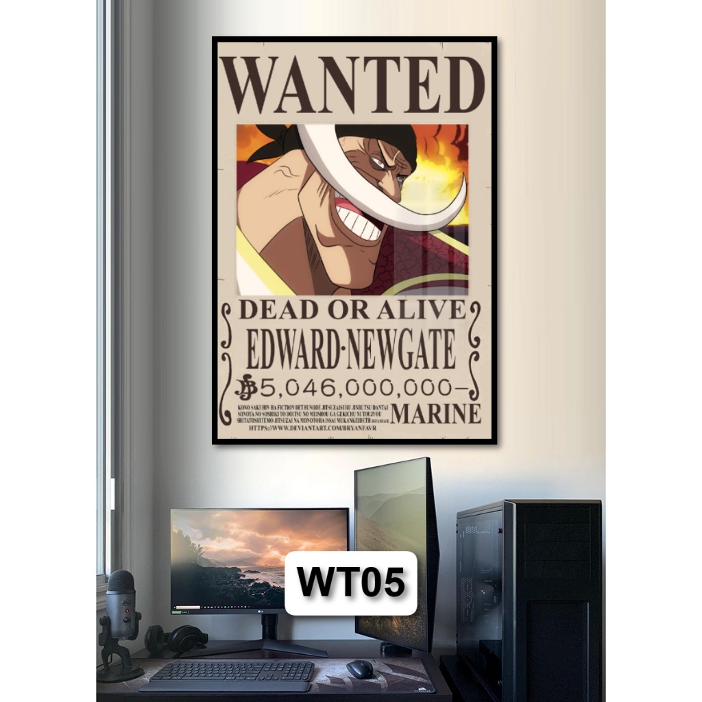 Tranh Poster Lệnh Truy Nã One Piece Tráng Gương Có Khung Decor Phòng Khách Phòng Game