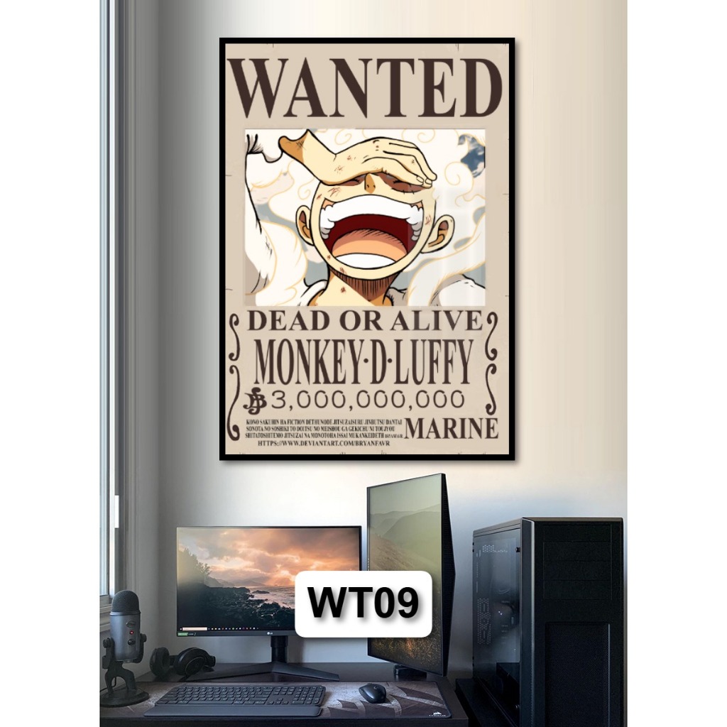 Tranh Poster Lệnh Truy Nã One Piece Tráng Gương Có Khung Decor Phòng Khách Phòng Game