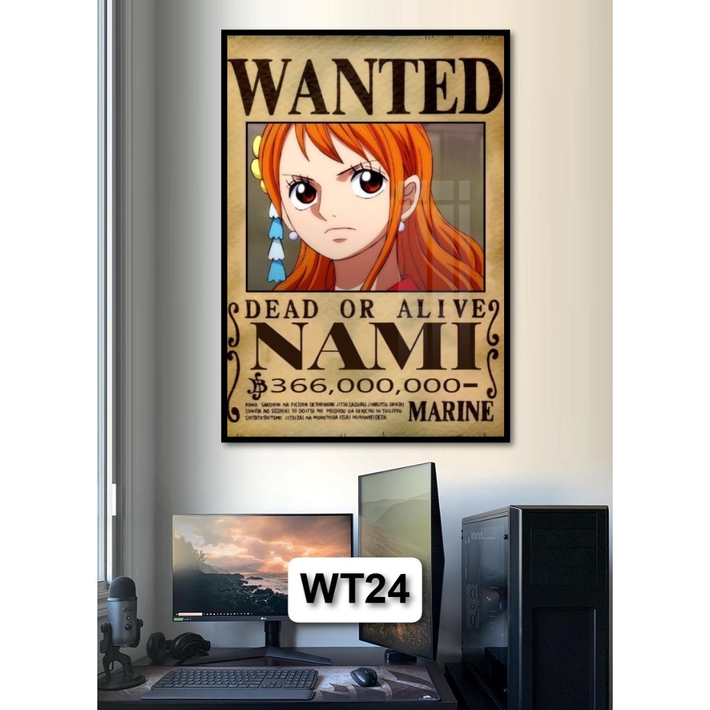 Tranh Poster Lệnh Truy Nã One Piece Tráng Gương Có Khung Decor Phòng Khách Phòng Game