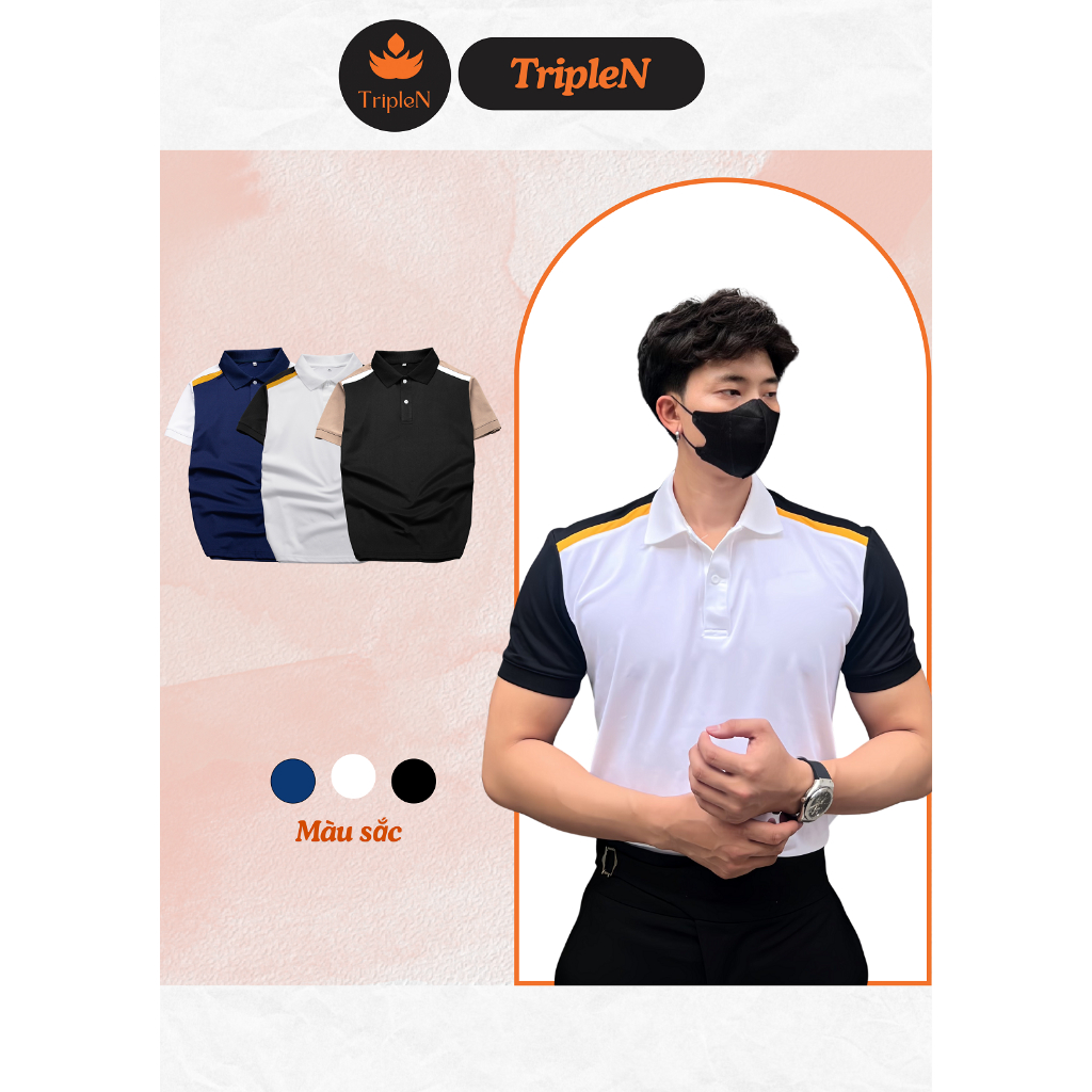 Áo thun polo nam TripleN thời trang, phối màu tay vai, vải cá sấu ...