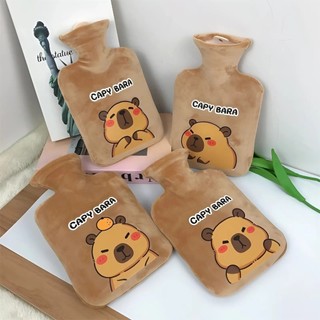 Túi Chườm Nóng 500ml Hình Gấu Capybara – Bình Chườm Giữ Nhiệt Vải Nhung Siêu Mềm, An Toàn, Dễ Thương