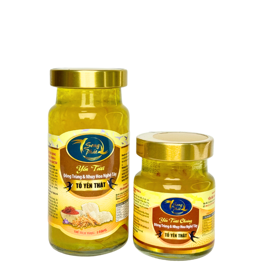 Hộp Quà 10 hũ yến chưng đông trùng hạ thảo với nhụy hoa nghệ tây Song Phát hỗ trợ đề kháng chống lão hóa