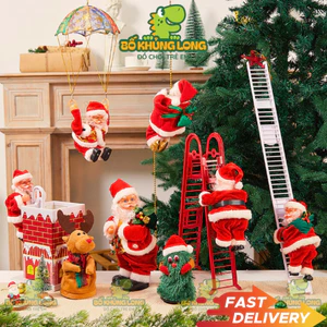 Đồ Chơi Ông Già Noel BỐ KHỦNG LONG Leo Dây/Nhảy Dù/Ống Khói Có Đèn Nhạc Qùa Tặng Cho Bé Giáng Sinh 2025