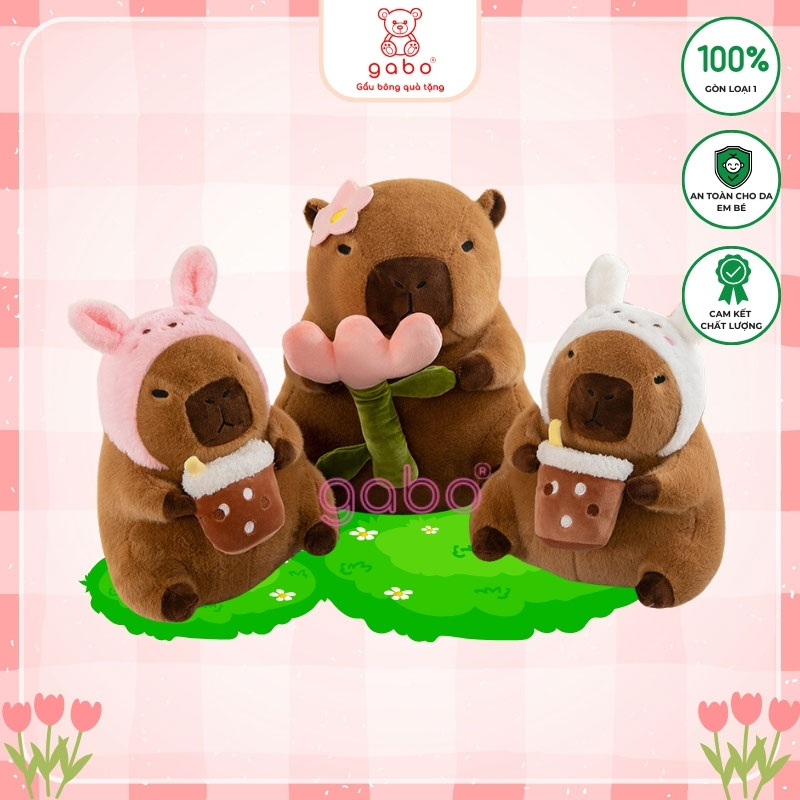 Gấu Bông Capybara Tai thỏ cầm trà sữa, Chuột Lang mê trà sữa Gabo Teddy ...