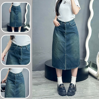 Chân váy jean dáng dài 7 tấc bigsize nữ xẻ tà lên phom xinh màu bụi dễ phối đồ dành cho nàng mũm mĩm 58-95kg- V5