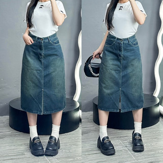 Chân váy jean dáng dài 7 tấc bigsize nữ xẻ tà lên phom xinh màu bụi dễ phối đồ dành cho nàng mũm mĩm 58-95kg- V5