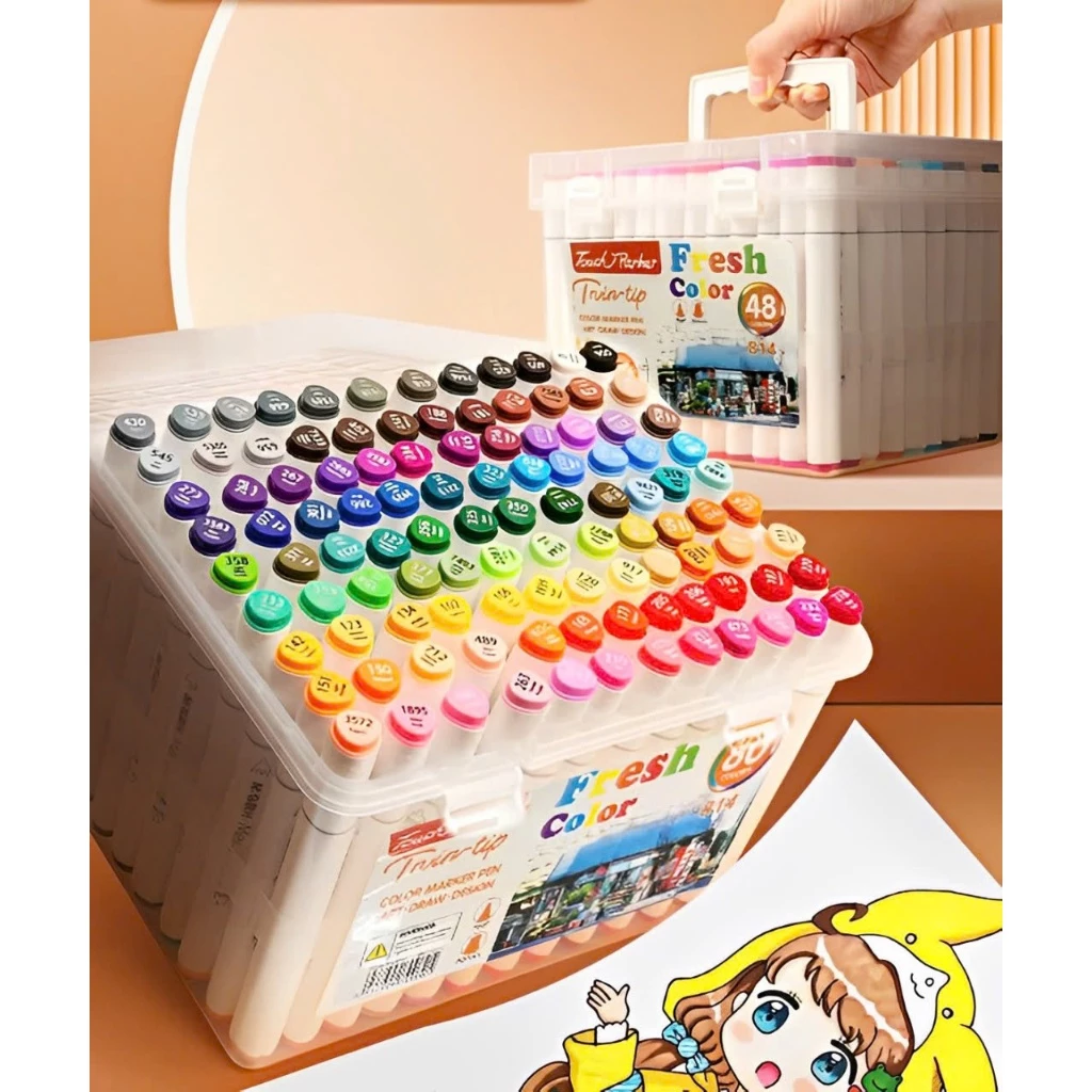 [Tết Cào là có quà]Giao Hỏa Tốc – Bút Marker Touch 48/60/80 Màu Kèm Hộp Nhựa, Vẽ Tranh, Tô Màu, Quà
