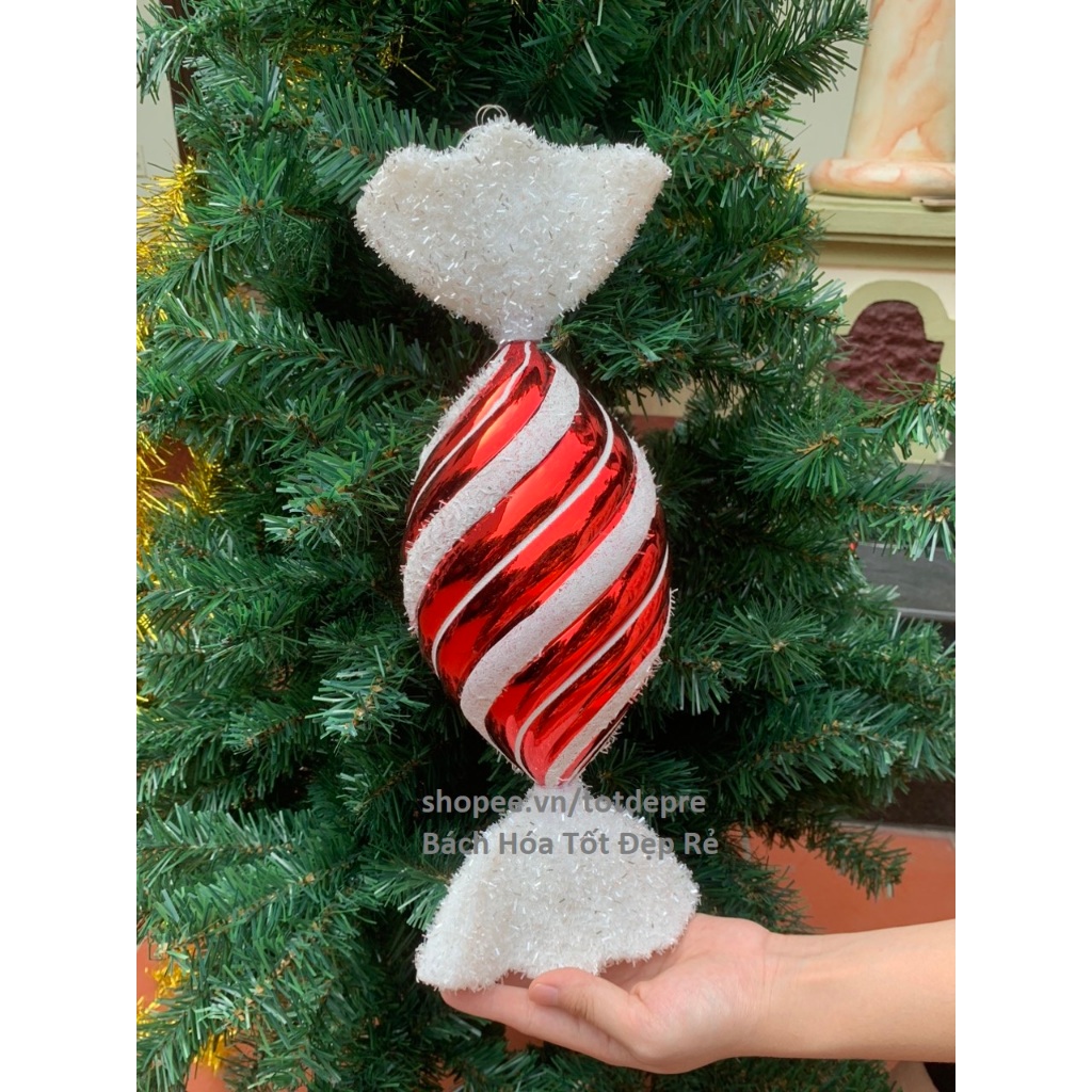 1 chiếc kẹo cỡ lớn đẹp sang trọng trang trí treo cây thông Noel hoặc treo trang trí không gian Giáng Sinh