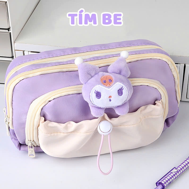 Túi Đựng Bút Bằng Vải Canvas Cỡ Lớn Dây Rút 5 Ngăn Màu Pastel Ngọt Ngào Xinh Xắn