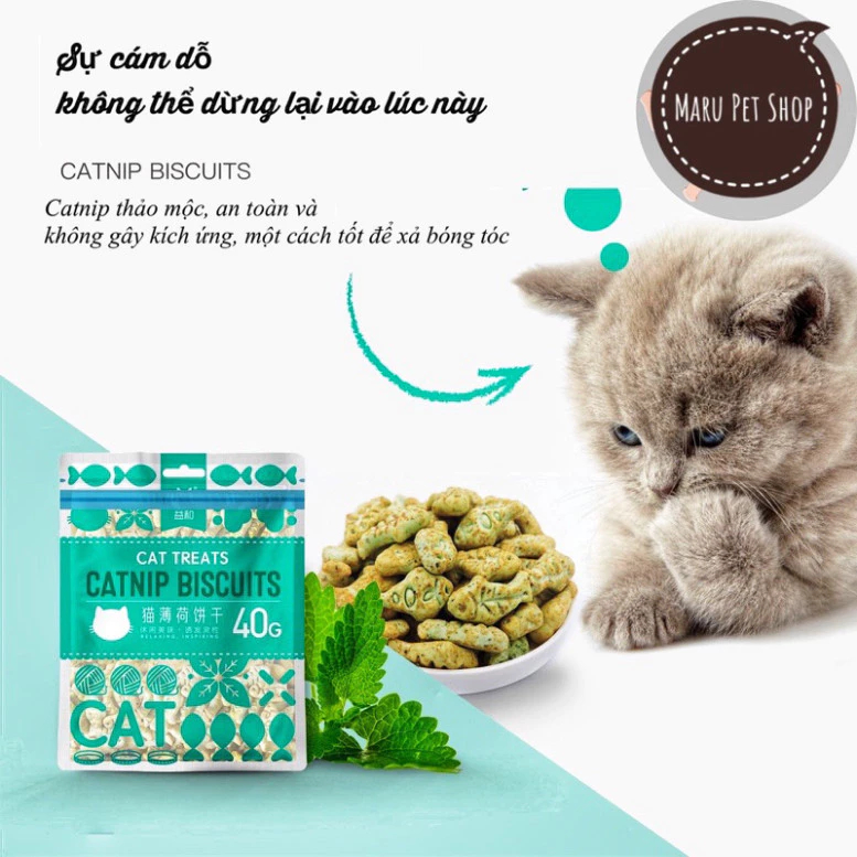 Bánh Thưởng Cho Mèo Catnip Biscuits 40g Hỗ Trợ Tiêu Búi Lông Giảm Hôi Miệng