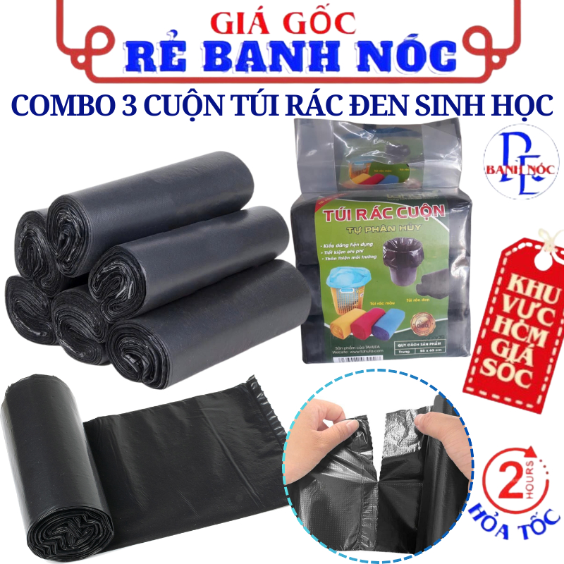 SET 3 Cuộn Túi Rác Đen Sinh Học Tự Phân Hủy - Bao Đựng Rác, Bịch Nilon ...