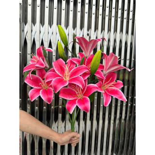 Cành Hoa Ly Giả Cao Su 9 Bông 3 Nụ & 3 Bông 2 Nụ Dài 55cm - Hoa Lụa Cao Cấp Trang Trí Phòng Khách, Bàn Thờ