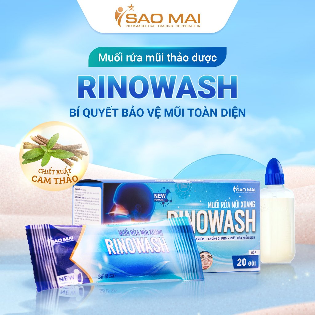 Muối rửa mũi, muối rửa mũi xoang Rinowash làm sạch nghẹt mũi, viêm mũi dị ứng, viêm xoang chính hãng (Dùng thử 1 gói)