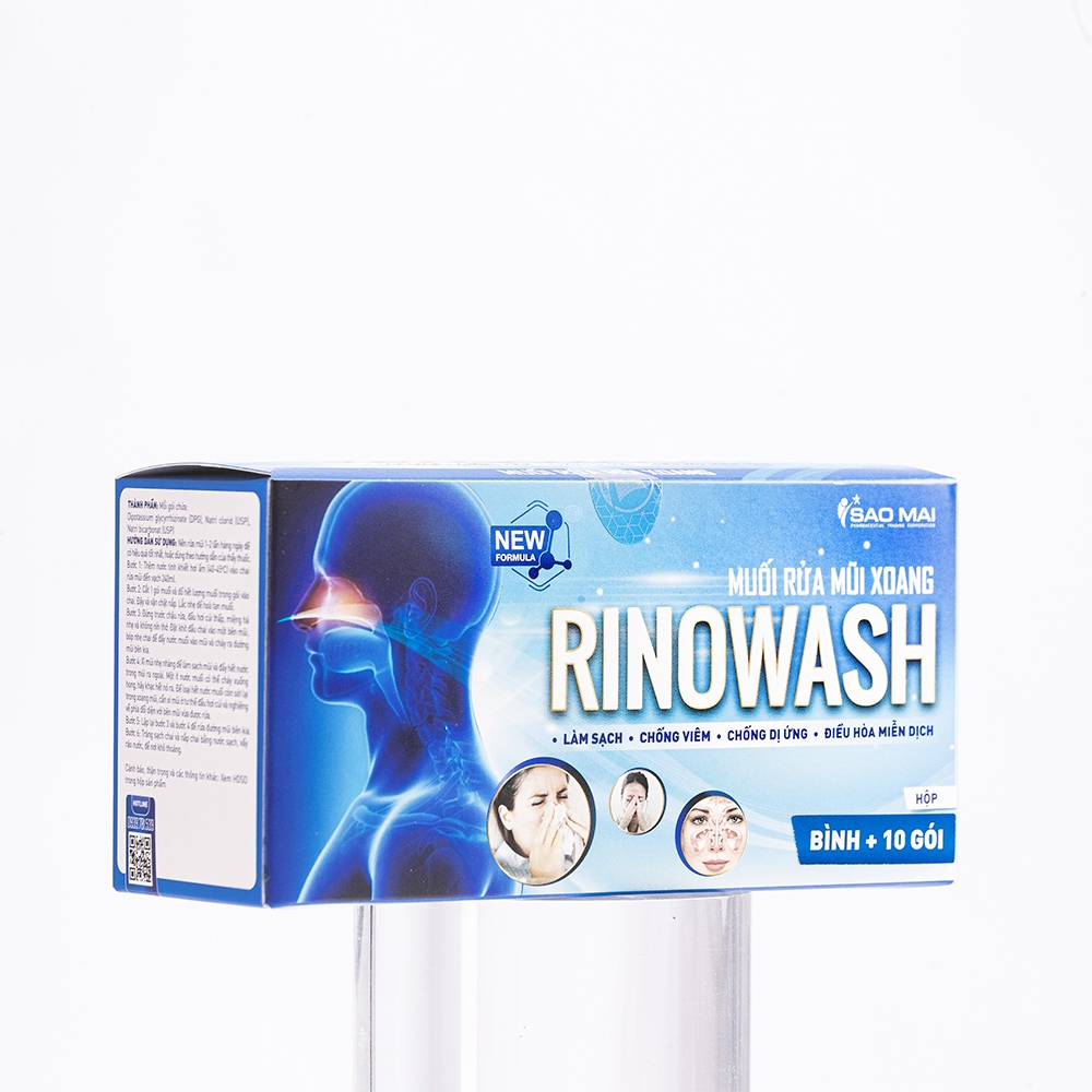 Muối rửa mũi, muối rửa mũi xoang Rinowash làm sạch nghẹt mũi, viêm mũi dị ứng, viêm xoang chính hãng (Dùng thử 1 gói)