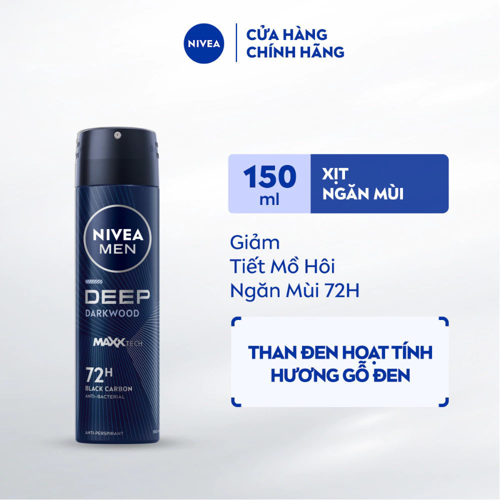 Xịt ngăn mùi Nivea dành cho nam Khô thoáng | Kháng khuẩn | Chống ố áo | Mát Lạnh | Hương Gỗ 150ml